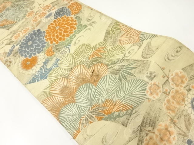 アンティーク　松竹梅に菊模様織出し丸帯（材料）